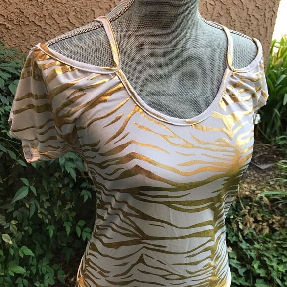 Cold Shoulder Zebra Print Dressy Club Top Body Central MEDIUM - Picture 2 of 5